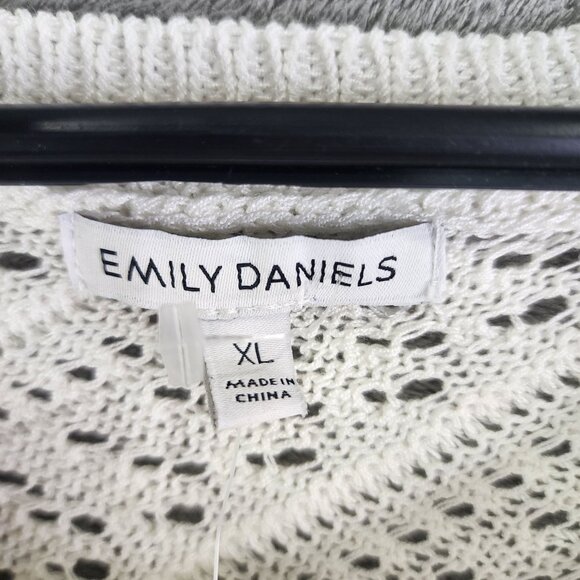 Womens Ivory White Emily Daniels Open-Knit Sweater 3/4 Sleeve Round Neck Size XL - Picture 8 of 13